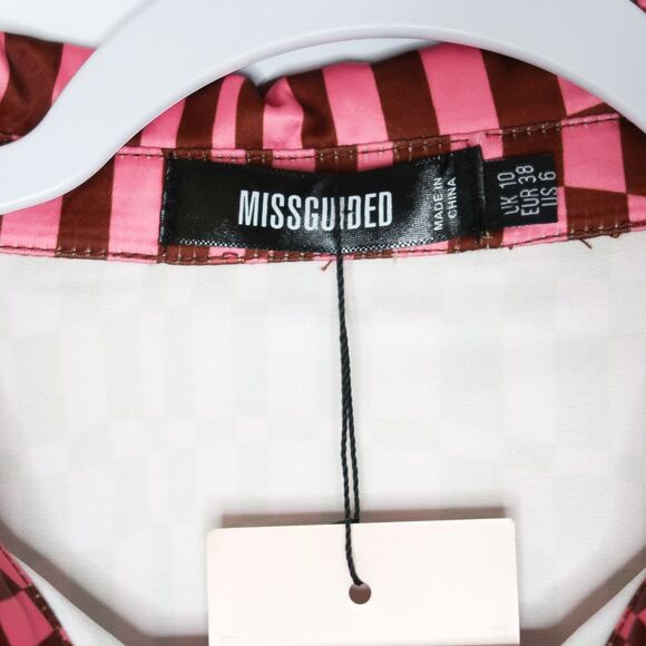 Missguided‎ Womens Button Up Size 6 Abstract Slim Satin Shirt 70's Disco - Picture 3 of 8